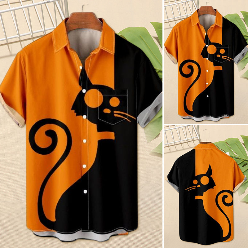 Men's Halloween Cat Print Shirt