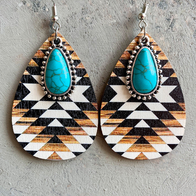 Bohemian Aztec Pattern Turquoise Earrings