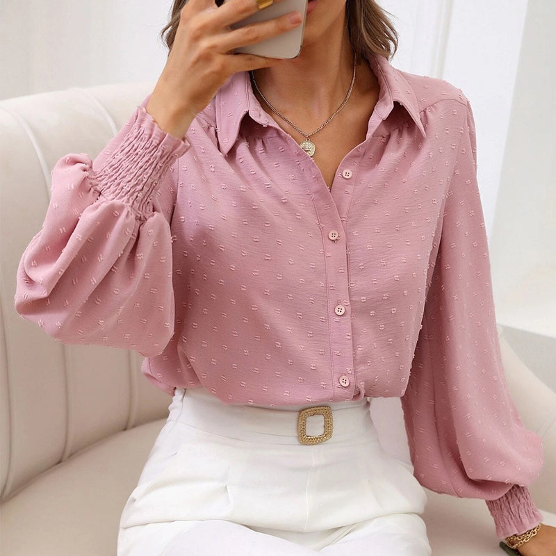 Lapel Balloon Sleeve Solid Shirt