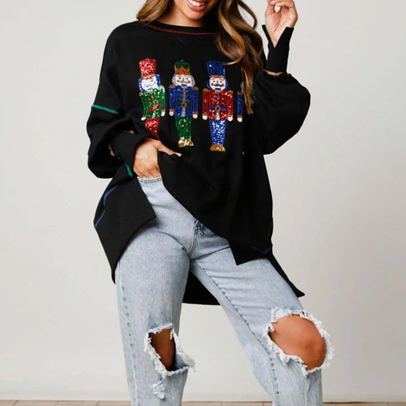 Christmas Sequin Print Crew Neck Sweatshirt