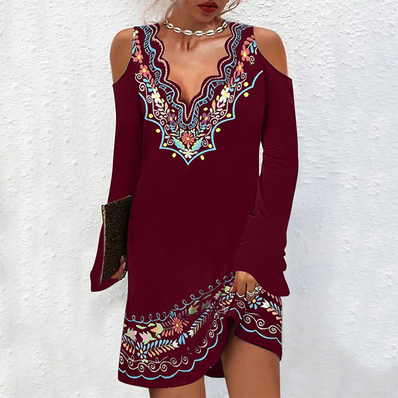 Ethnic Vintage Flared Long Sleeve Dress