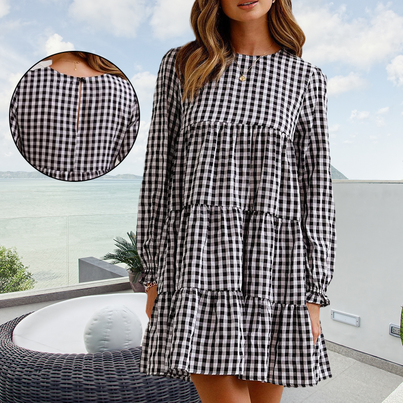 Round Neck Plaid Dress