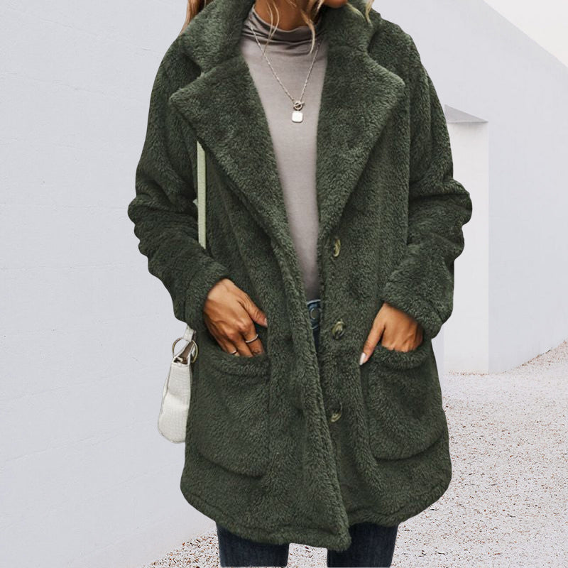 Thickened Plush Coat With Lapels