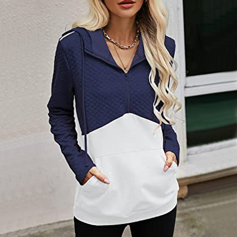 Hooded Zip-panel Contrast Pocket Sweatshirt