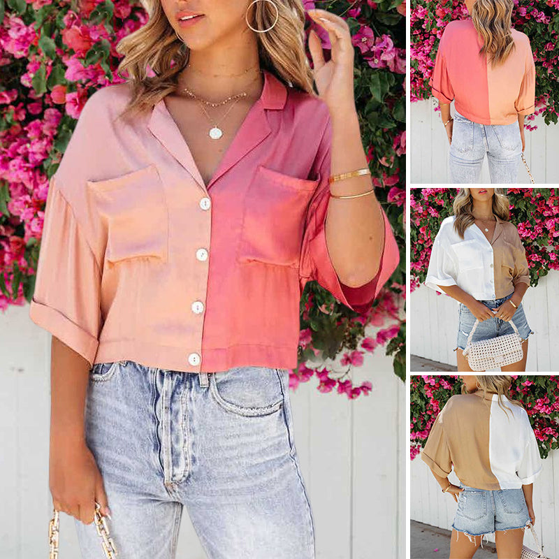 Contrast Mid Sleeve Cardigan Shirt
