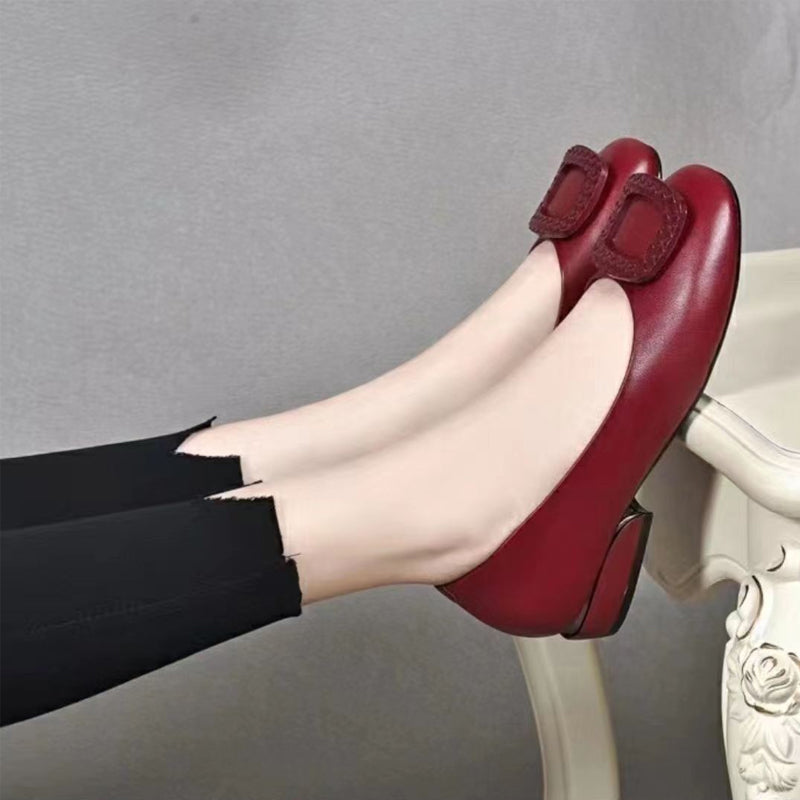 Medium Heel Leather Shoes