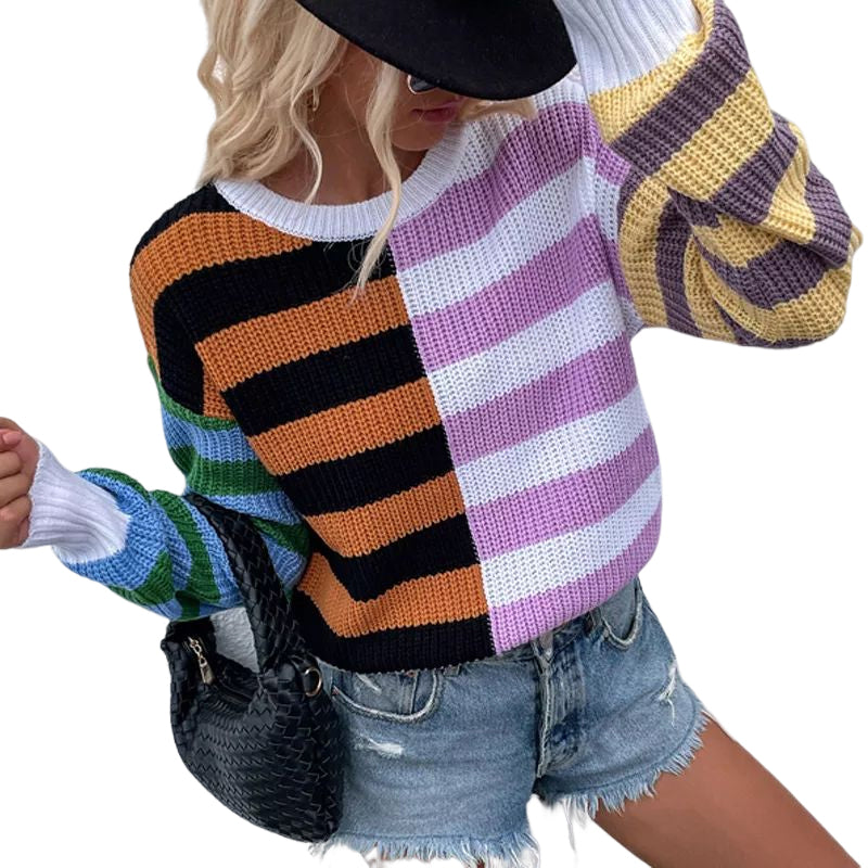 Striped Loose Crewneck Knit Sweater