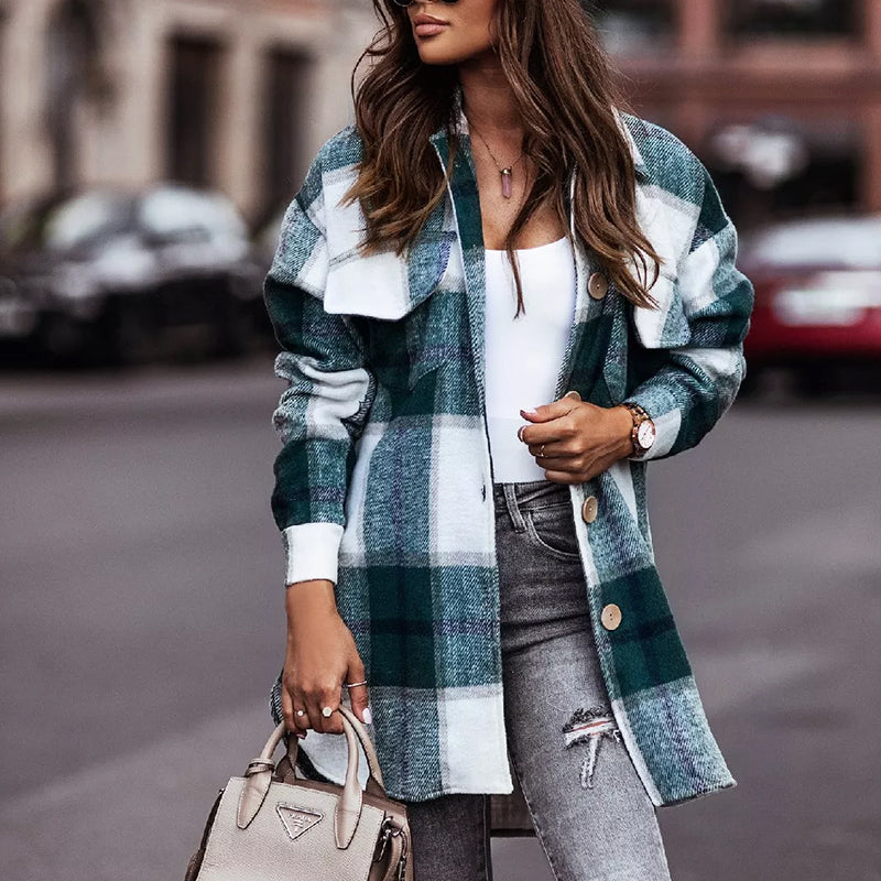 Plaid Casual Woolen Coat