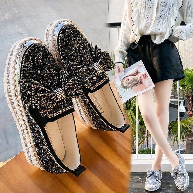 Thick Botton Casual Ladies Crystal Shoes