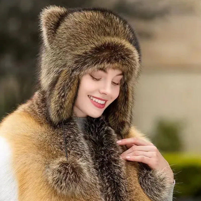 Cute faux fur raccoon tail parent-child plush hat