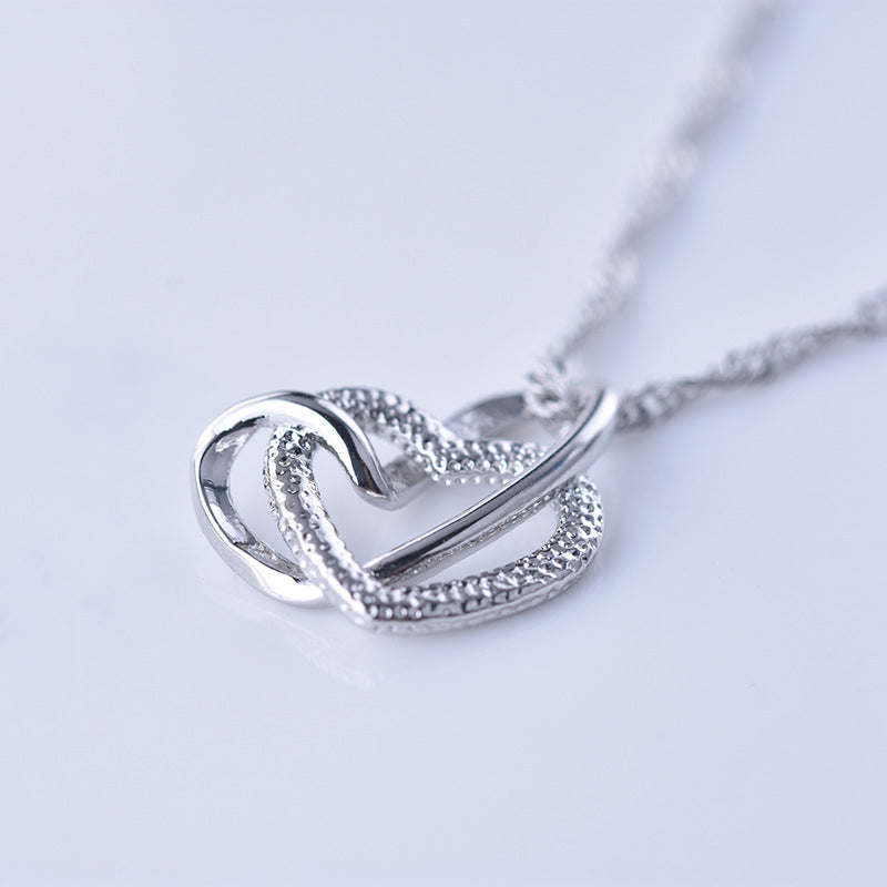 Double Heart Pendant Necklace Frosted