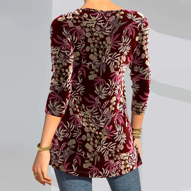 Floral Print Split Neck Top