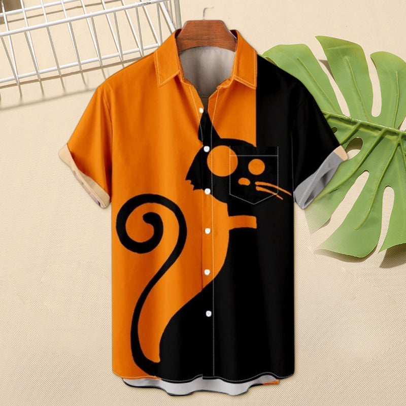 Men's Halloween Cat Print Shirt