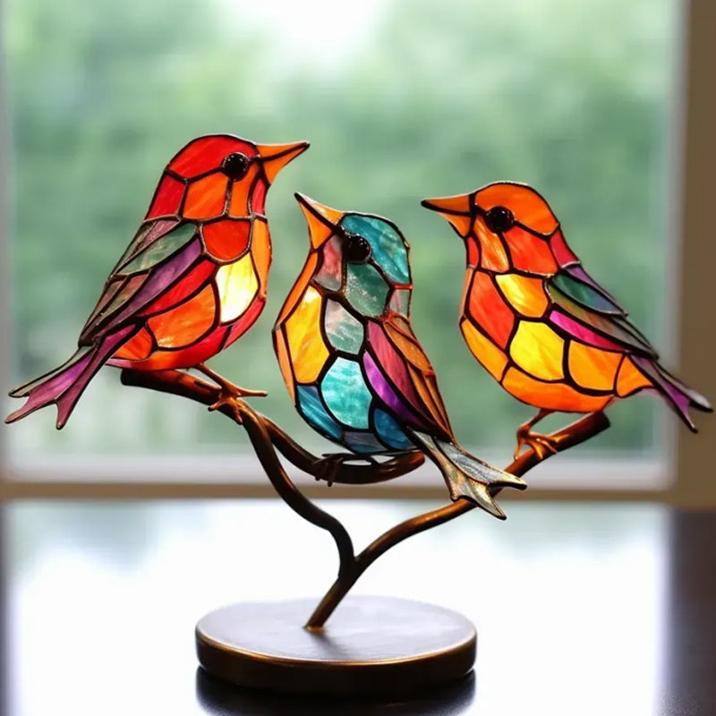 Birds on Branches Stained Glass Ornaments