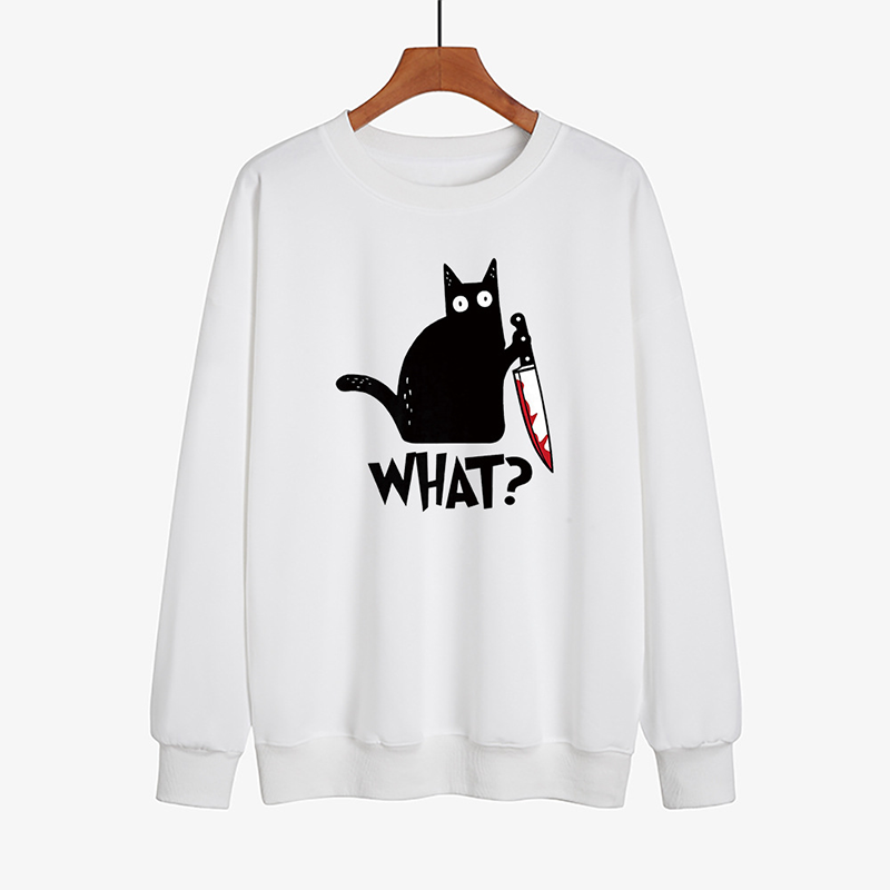 Halloween Fun Print Black Cat Sweatshirt