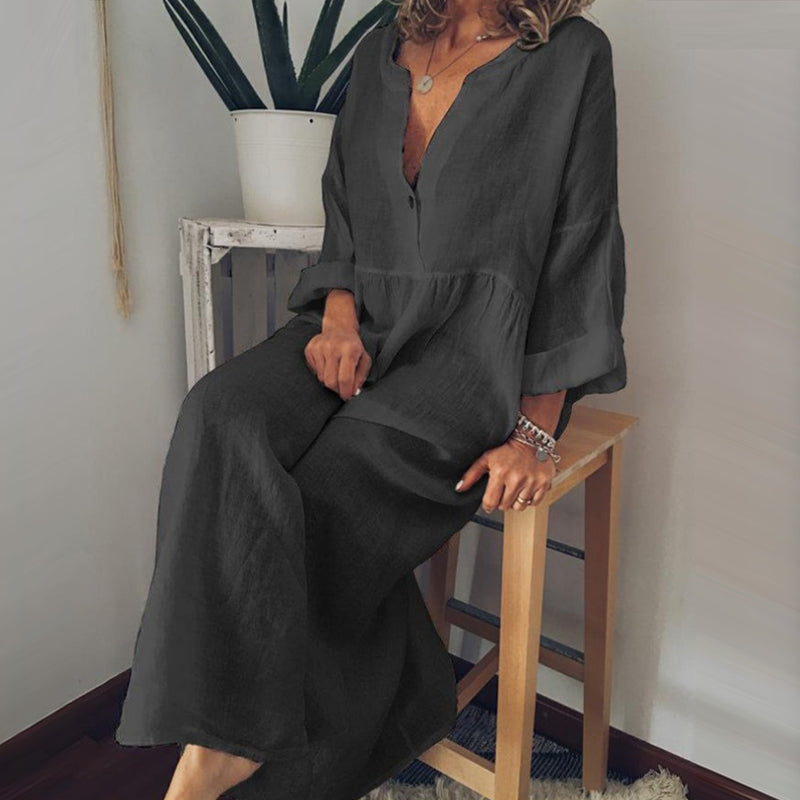 Cotton and Linen Long Sleeve Jumpsuit