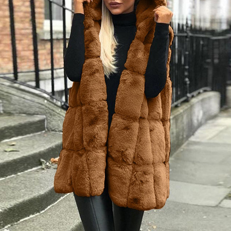 Hooded Jacket Faux Fur Vest Cardigan
