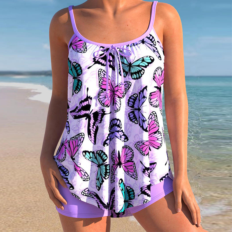 Women's Printed High Waist Split Boxer Swimsuit