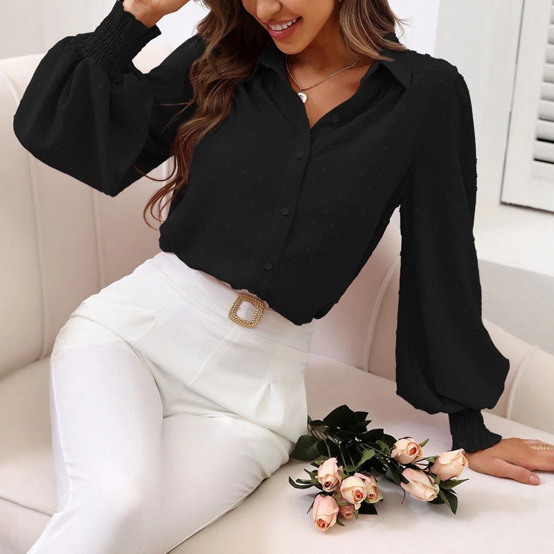 Lapel Balloon Sleeve Solid Shirt