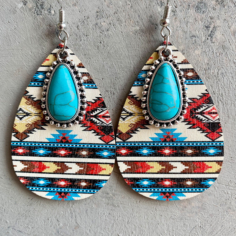 Bohemian Aztec Pattern Turquoise Earrings