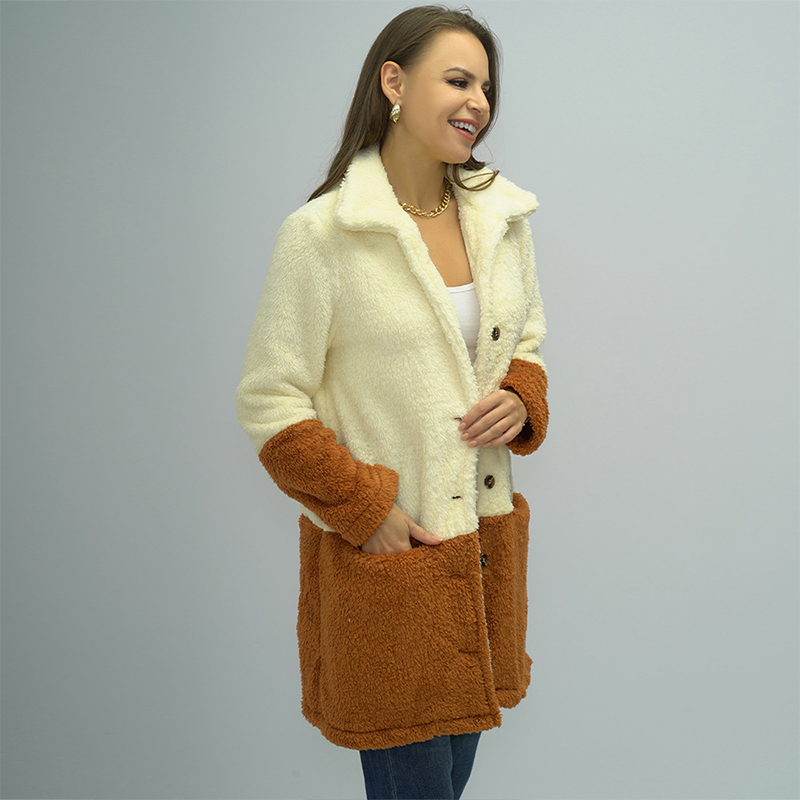 Ladies Colorblock Lapel Double Face Fleece Jacket