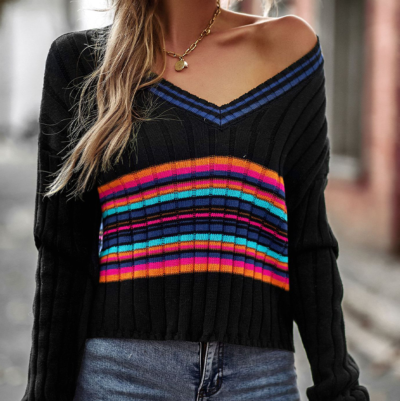 V-neck Paneled Sweater