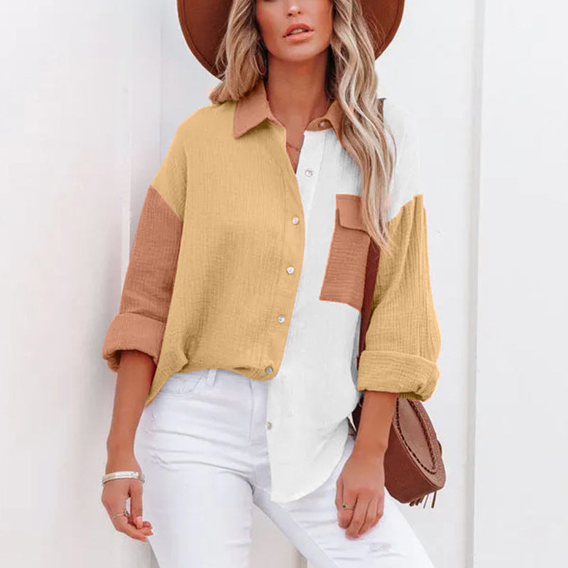 Contrast Panel Drop Shoulder Long Sleeve Shirt
