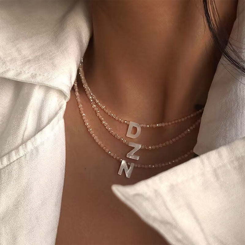 Beaded Shell Letter Necklace