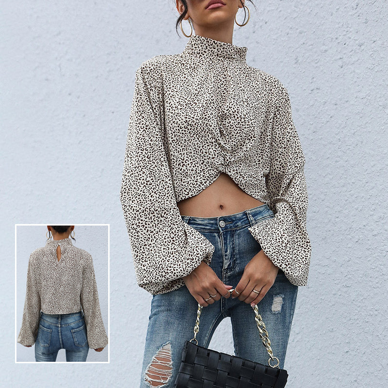 Leopard Print Chiffon Crop Shirt