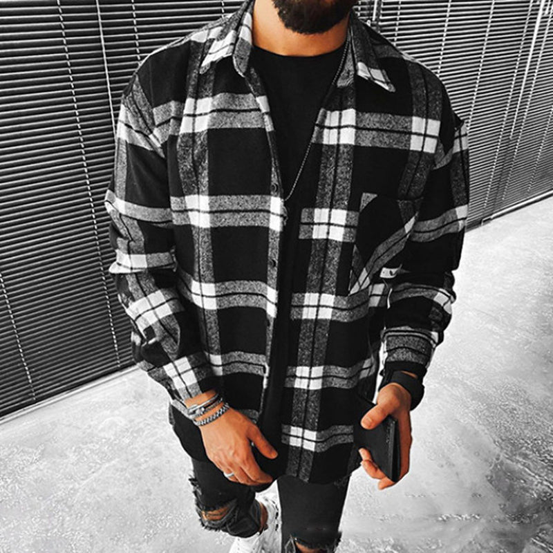 Wool Lapel Single-Breasted Plaid Shirt Jacket