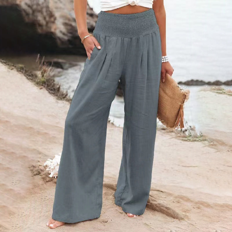 Casual Wide Leg Cotton and Linen Loose Trousers