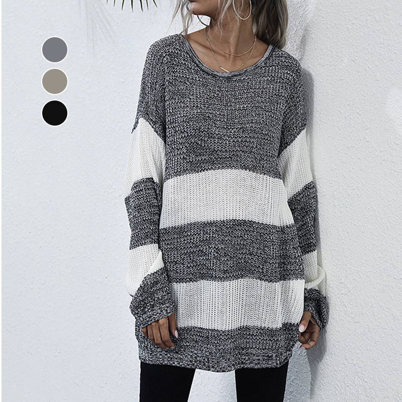 Striped Colorblock Crewneck Sweater