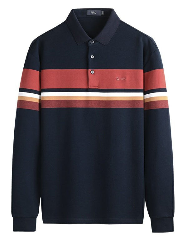 Men's Striped Business Casual Long Sleeve POLO Shirt