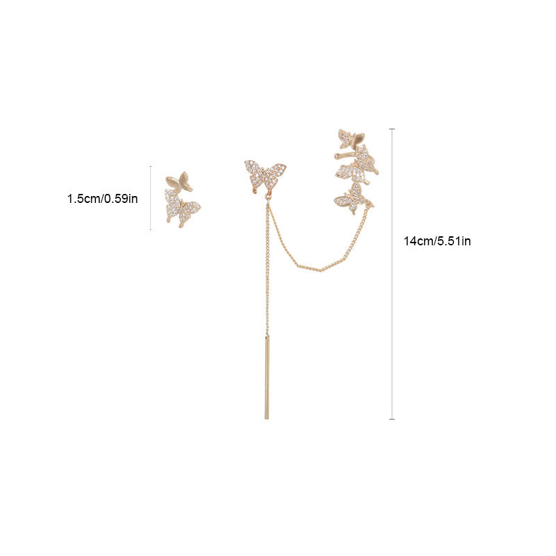 Asymmetrical Tassel Small Butterfly Earrings Ear Bone Clip