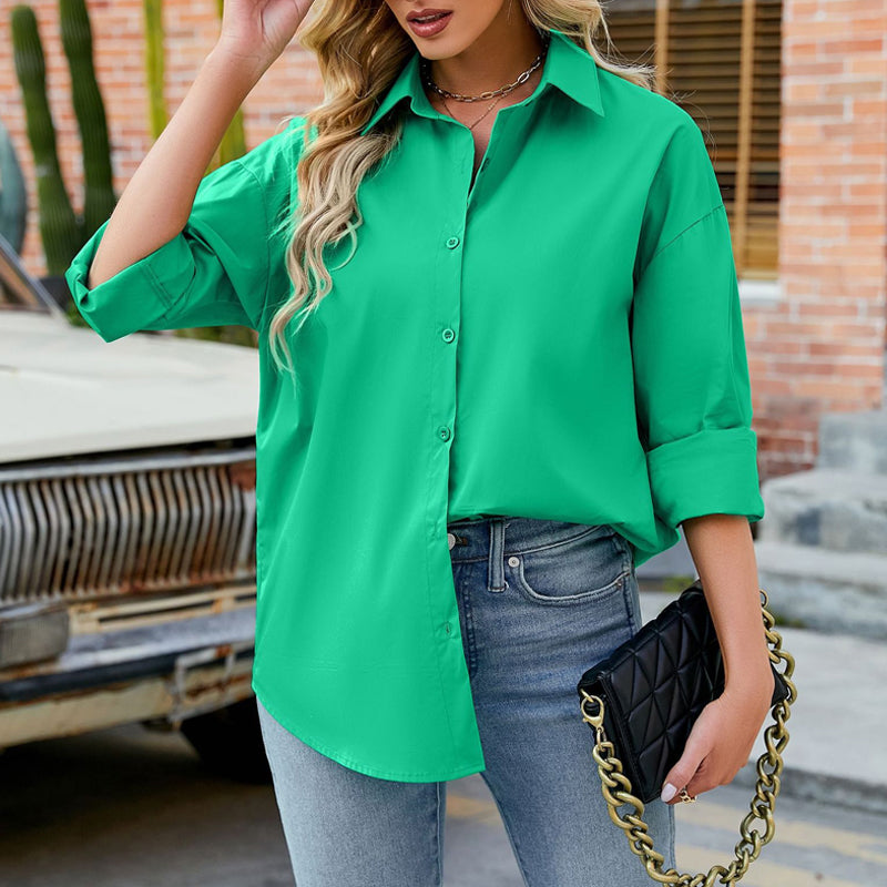 Candy Color Loose Casual Long Sleeve Shirt
