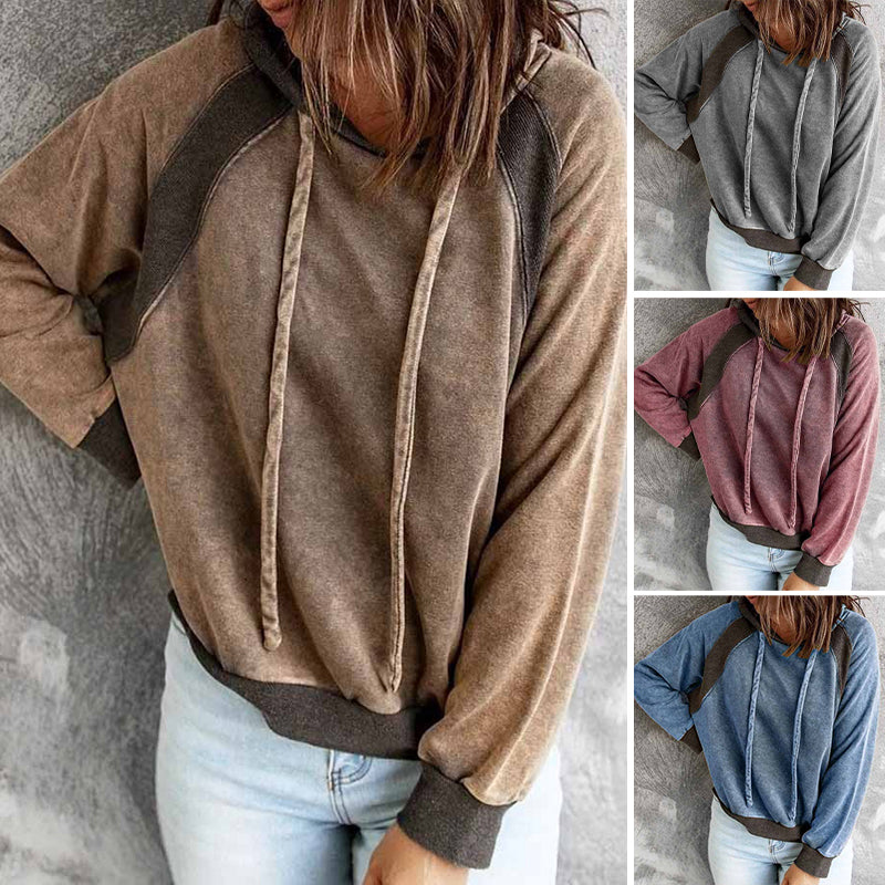 Casual Panel Hooded Long Sleeve Sweatshirt
