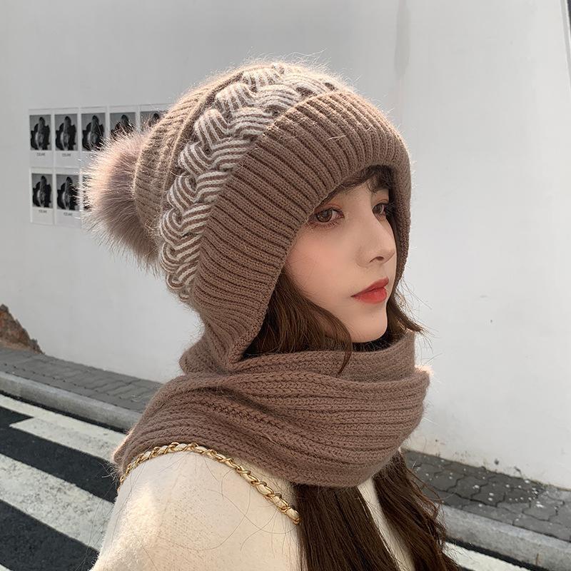 All-match cute knitted chunky hat scarf