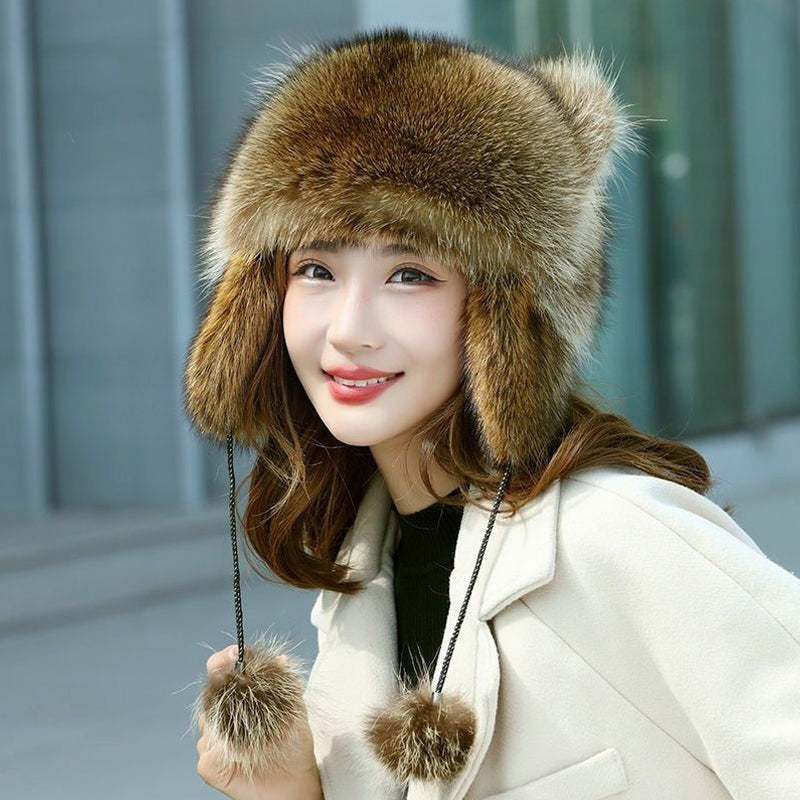Cute faux fur raccoon tail parent-child plush hat
