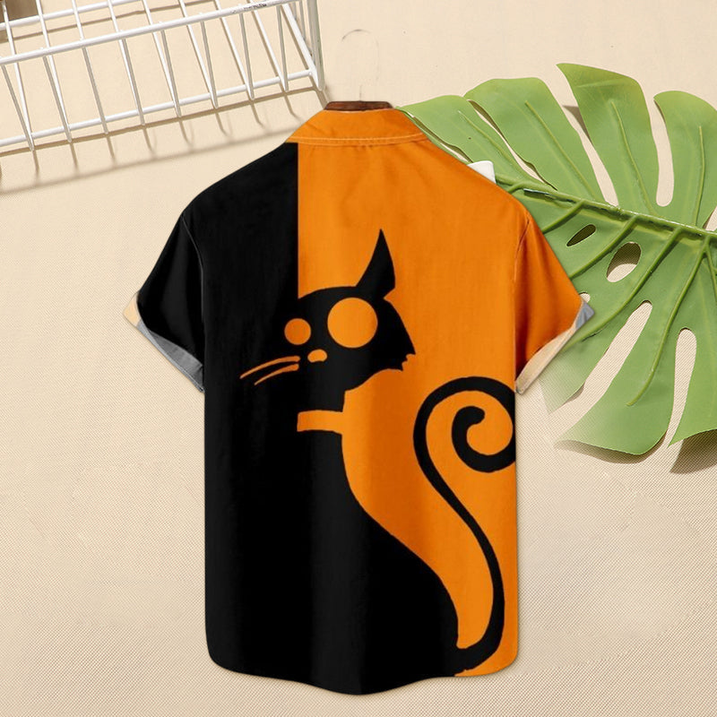 Men's Halloween Cat Print Shirt