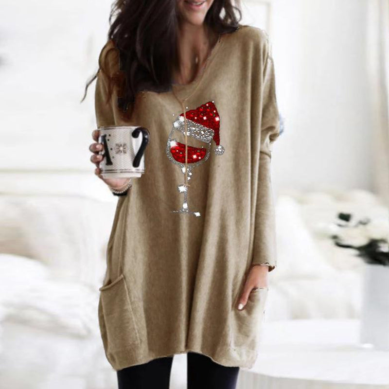 Women's Christmas Wine Glass T-shirts