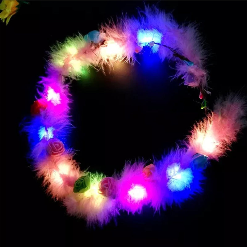 Girls Sweet LED Light Up Glowing Feather Crown