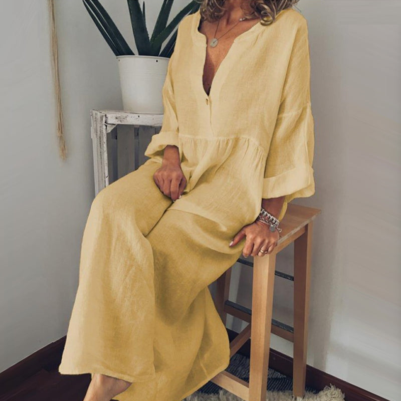 Cotton and Linen Long Sleeve Jumpsuit