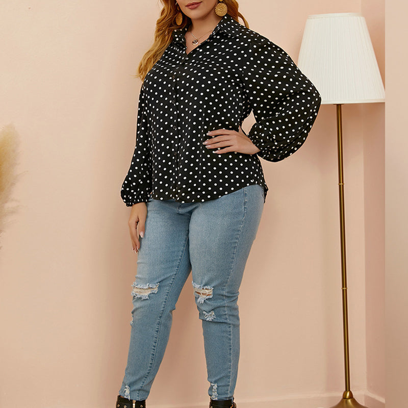 Balloon Sleeve Polka Dot Shirt