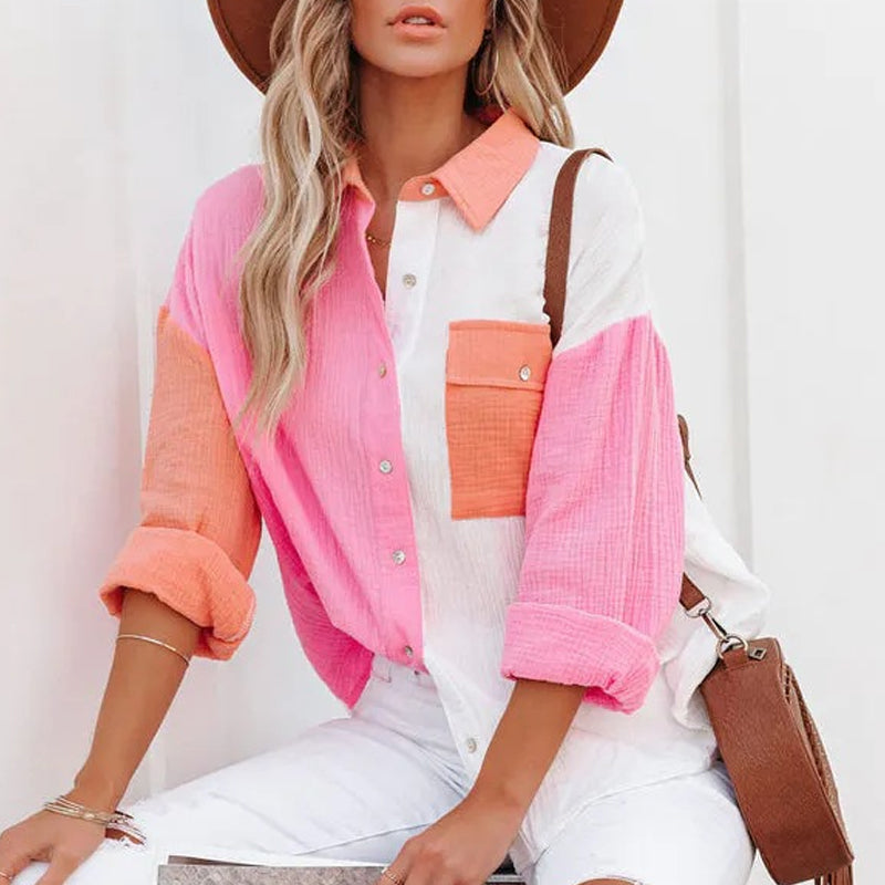 Contrast Panel Drop Shoulder Long Sleeve Shirt