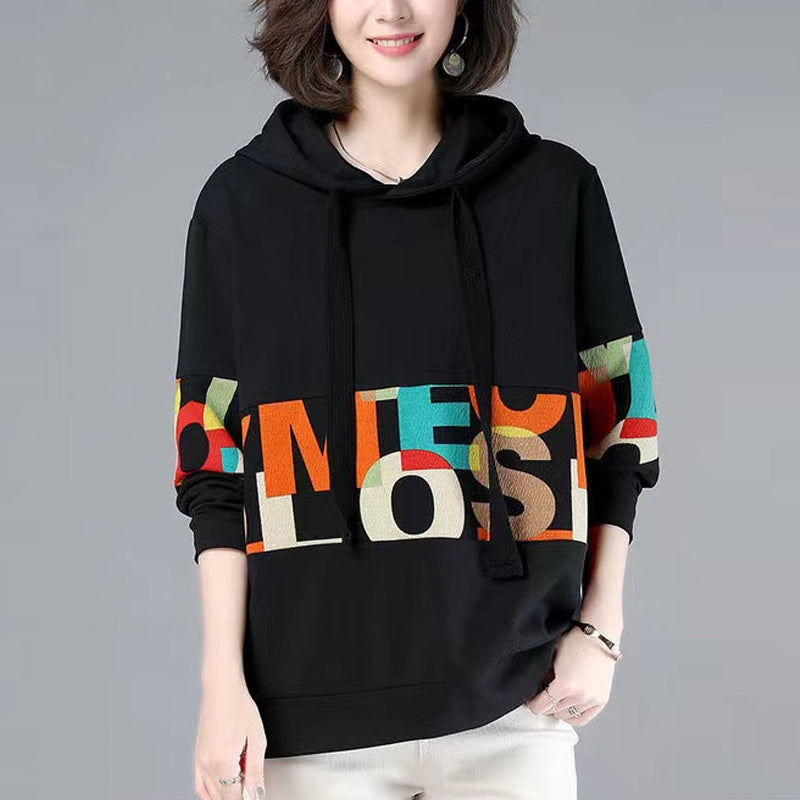 Printed Hooded Long Sleeve Sweatshirt
