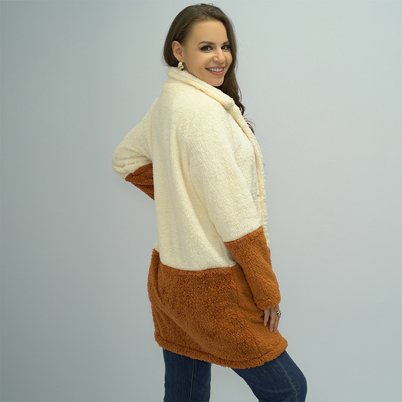 Ladies Colorblock Lapel Double Face Fleece Jacket
