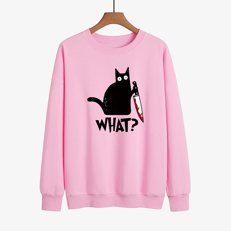 Halloween Fun Print Black Cat Sweatshirt
