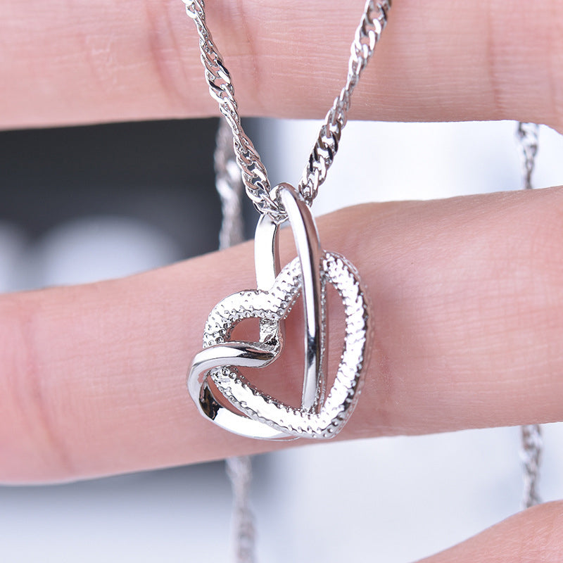 Double Heart Pendant Necklace Frosted