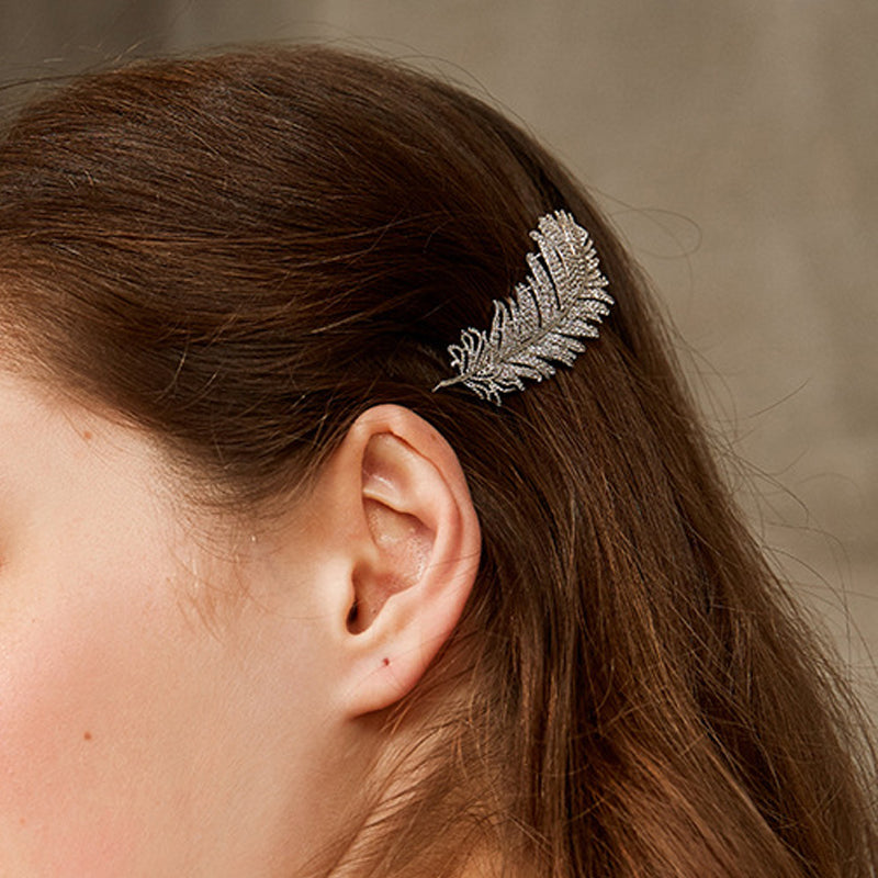 Diamond Feather Barrette