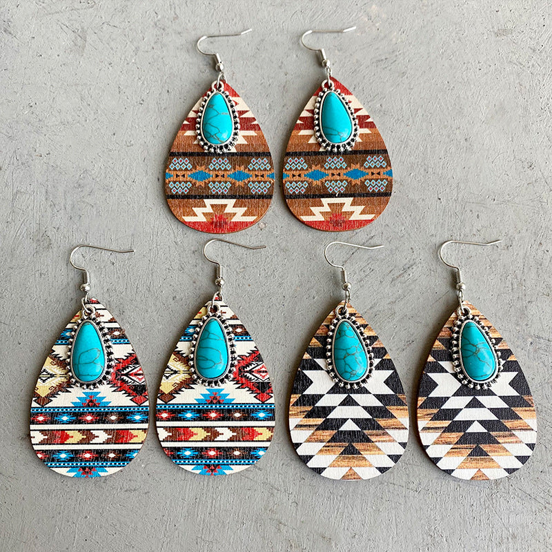 Bohemian Aztec Pattern Turquoise Earrings